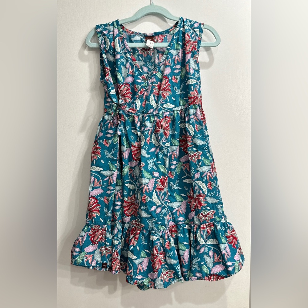 Tea Collection Teal Floral Cotton Wrap Dress